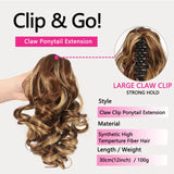 Daiiibabyyy  12inch Short Ponytail Extension Classic Loose Curly Wavy Claw Clip Pony tails Synthetic Hair Extensions Hairpieces for Women