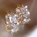 Daiiibabyyy  Plated Cubic Zirconia Drop Hoop Earrings for Women Luxurious Fashion Huggies Party Jewelry Gifts