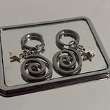Daiiibabyyy Star Girl Y2k Spiral Vortex Pendant Earrings for Women Vintage Evil Eye Cross Heart Stainless Steel Eardrop Jewelry Accessories