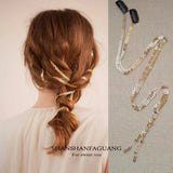 Daiiibabyyy  2PCS French Retro Golden Wheat Hair Chain, Bridal Fairy Hair Clip, All Match Hair Accessories For Women Summer Daily Styling