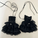 DAIIIBABYYY  -  Women Lolita Jk Lace Bow Lace-up Calf Socks Fingerless Gloves Leg Socks Ballet Strap Y2K Sleeve Set JK Clothing Accessories
