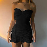 DAIIIBABYYY  -  2024 Summer Knitted Pleated Strapless Mini Dress Women Sexy Halter Lace Up Backless Sleeveless Slim Elegant Street Party Robe