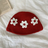 Daiiibabyyy  Korean Sweet Three-dimensional Flower Hand-crocheted Bucket Hat Men's and Women's Spring and Summer Fashion Versatile Basin Cap