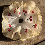 Daiiibabyyy  Flower Shape Embroidery Cherry Lace Scrunchies Hair Tie Ballet Style Embroidered Large Hair Scrunchies Ponytail Holder Hair Ring