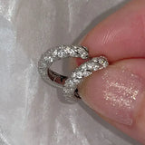 Daiiibabyyy  Silver Color Needle New Ladies Fashion High Quality Jewelry Double Row Crystal Zircon Round Silver Color Plated Hoop Earrings