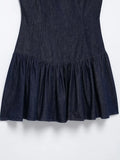 Daiiibabyyy  Sexy O collar Denim Mini Tank Dress Women Backelss Low Waist Lined Ruched Hem Swing Sleeveless Dresses Summer Robe Vestidos