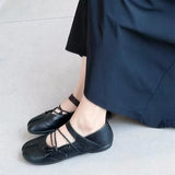 Daiiibabyyy  Street Style Fashion Split Toe Bowknot Lace-up Women Ballet Flats Comfortable Soft Soles Mary Janes Leather Loafers Casual Shoes
