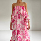 Daiiibabyyy  Sexy Off Sholder Waistband Vacation Dress Floral Print Elegant Bohemian Long Dress Women Casual Sleeveless Pleated Maxi Dresses