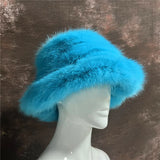 Daiiibabyyy  y2k Fluffy Faux Fur Bucket Hat Women Rabbit Fur Warm Thick Plush Winter Hat Lady Luxury Fashion Furry Panama Fisherman Cap