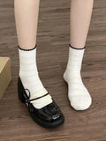 DAIIIBABYYY   -  French Vintage Mary Jane Shoes Women Summer New Leather Small Leather Shoes Female Bow Gentle Style Pure Color Chunky Heel Shoes