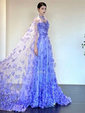 Daiiibabyyy  Luxury Long Dresses for Party Women Lace A-line Homecoming Evening Dress Blue Applique Sequined with Shawl Prom Dress