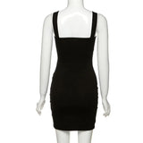 Daiiibabyyy  Must - Have for Cool Vibe! Make a Statement. Square - Neck Drawstring Hollow - Out Slim Dress, Sexy & Casual.