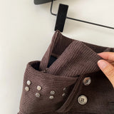 Daiiibabyyy  Sexy Retro American Sle Low Waist Belted Corduroy orts Women's Autumn Winter Casual Pants Wide Leg Button Detail