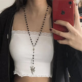 DAIIIBABYYY  -  Handmade Fairy Black Charm Inspired  Necklace, Rosary Style Necklace, Grunge, Gothic, Y2K Indie Jewelry Pixie Fairycore Rosary