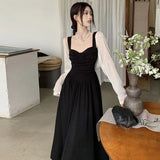 Daiiibabyyy  Korean Women Black Spaghetti Strap Dress Summer Sexy Backless Slim Dress French Hepburn Style Fashon Preppy Party Vestidos