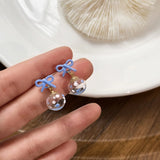 DAIIIBABYYY  -  Sweet Girls INS Pink Blue Bow-knot Ball Flower Stud Earrings Set for Women Korean Fashion Bow Earring Party Jewelry Gift