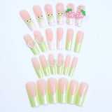 DAIIIBABYYY  -  24pcs Cute Green Frog Design False Nails Long Ballet Coffin 3D Fake nail patches for Girls Women Wearable Full Cover Fake nails