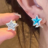 Daiiibabyyy  Two-Sided Blue Zircon Star Hoop Earrings for Women Exquisite Sweet Dangle Earrings Fashion Simple Versatile Jewelry Daily Gifts