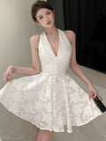 Daiiibabyyy Y2K Halter Backless Short Dresses for Women V-neck Jacquard Sleeveless A-line Birthday Party Dress Prom Mini Vestidos Mujer New