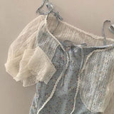 DAIIIBABYYY  -  Korean Splicing Fungus Edge Floral Suspender Dress Women Summer New Style French Small Fresh Lace Up Short Vestidos