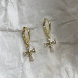 Daiiibabyyy  Silver Zircon Cross Pendant Hoop Earrings for Women Punk Personality Fashion Jewelry Minimalist Accessories