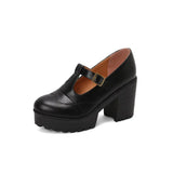 DAIIIBABYYY  -  Women's Platform Chunky High Heels Fashion Ankle Buckle Strap Round Toe Mary Jane Style Suitable for Work, School, Parties