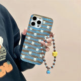 Daiiibabyyy  Whirlpool Pattern IND Stripe West Highland Phone Case with Chain for iPhone 11 12 13 14 15 16 17 Pro Max