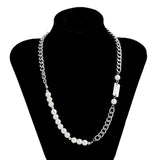 DAIIIBABYYY  -  Hip Hop Asymmetric Curb Cuban Link Chain Necklace For Men Classic Imitation Pearl Beaded Collar High Quality Neo-gothic Jewelry