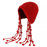 Daiiibabyyy  Korean Winter Wool Tassel Knitted Ear Protection Hat for Women Winter Warm Crochet Earmuffs Caps Girl Pullover Beanie Bonnet
