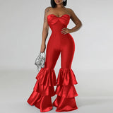 DAIIIBABYYY  -  Office Elegant Ruffle Slim Romper Fashion Sleeveless Flare Pants Playsuit Lady Sexy Strapless Solid Color High Waist Jumpsuits