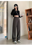 Daiiibabyyy  New Narrow Suit Mop Pants for Women Loose Solid Color Slim Straight Trousers Casual Elastic High Waist Wide Leg Pants Mujer