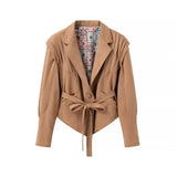 DAIIIBABYYY  -  Women's Autumn And Winter New Fashion Waist Strapped Suede Jacket Female Elegant Pocket Decorated High Street Casual Coat