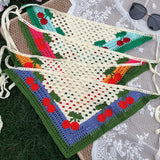 Daiiibabyyy  Women Boho Crochet Head Scarf  Sweet Cherry Triangle Hair Scarves Pastoral Style Headbands For Vacation Spring Hair Accessories