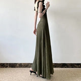 DAIIIBABYYY  -  French Retro Lace Spliced Backless Girl Summer New V-neck Folds Lace Fashion Solid Color Slim All-match Casual Dresses