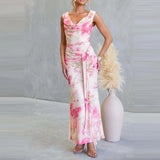 Daiiibabyyy  Sexy V-neck Backless Tie-up Bohemian Long Dress Women Elegant Sleeveless Waist Gowns Fashion Floral Printed Vacation Party Dress