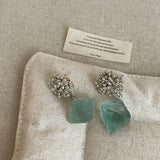 Daiiibabyyy  Handmade Irregular Green Natural Stone Metal Beads Strand Hanging Dangle Earrings for Women Mujer Party Holiday Jewelry