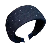 Daiiibabyyy  French Elegant Navy Blue Polka Dots Hair Bands for Women Retro Blue Polka Dot Wide Edge Headband Fashion Hairband Daily Wear