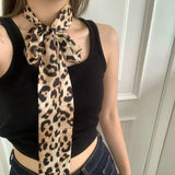 DAIIIBABYYY  -  Retro 195*4cm Leopard Scarf Polka Dot Leopard Print Women Belt Narrow Long Long Neck scarf Women