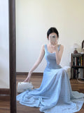 DAIIIBABYYY  -  New Style Blue Strap Ankle-Length Dress For Women French Luxury Summer Beach Vacation Fashion Sleeveless High Waist Sling Dresse