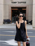 DAIIIBABYYY  -  French Three-dimensional Twisted Sleeveless Top Shorts Set Women Summer Casual Glossy Vest Two-piece Set