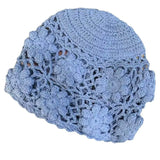 Daiiibabyyy  Women's Hats Y2k Caps Haze Blue Korean  Version Hand Crocheted And Hollowed Out Flower Shaped Cap Pile Pile Cap Sweet Cool Cap