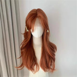 Daiiibabyyy  Orange Forehead Lace Long Wavy Synthetic Wig Lolita Long Straight Breathable Chemical Fiber Women's Wig
