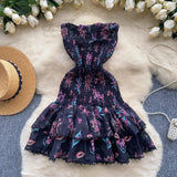 DAIIIBABYYY  -  Summer Floral Sundress Holiday Halter Print Corset Short Dress Women Sexy Backless Ruffles Cake Vestidos Mini Flower Beach Robe
