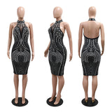 DAIIIBABYYY  -  Sexy Dresses for Woman Halter Backless Diamond Sheath Package Hips Mid Calf Elegant Evening Night Club Vestidos Mujer
