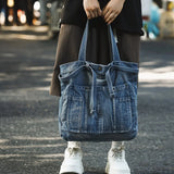 Daiiibabyyy  Casual Handbag Large Capacity Denim Tote Bag Fashion Everything High Appearance Level Shoulder Bag Commuter Underarm Bag