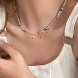 Daiiibabyyy  New Colorful Beads Choker Necklace Korean Fashion Simple Colorful Collar Short Chain Handmade Female Necklace Women Girl Jewelry
