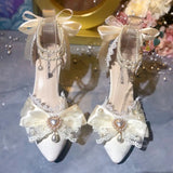 Daiiibabyyy  White Bridal Shoe Wedding Shoes for Women Luxury Designer Mary Jane Elegant Woman Heeled Shoes Designer Heels Y2k Style Shoes