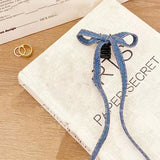 Daiiibabyyy  Retro Denim Bow Hair Clips for Women Blue Ribbon Twist Braids Ponytail Small Hair Claw Sweet Versatile Hair Accessories Gift New