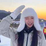 Daiiibabyyy  Lamb Fur Cap Solid Color Men Women Pilot Hat Anti-cold Warmer Faux Fur Pilot Cap Adjustable Soft Ear Protection Hat Daily
