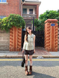 Daiiibabyyy  Preppy Japanese Turn Down Collar Sleeveless Single Breasted Plaid Women Shirt